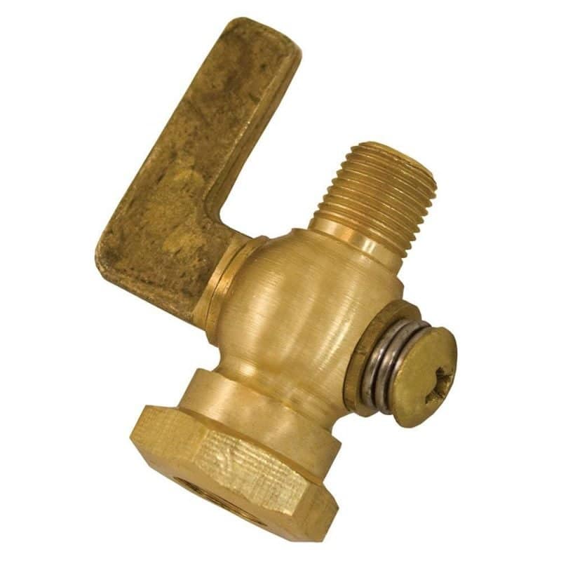 1/4" x 1/4" Satin Brass Air Cock Female x Male, Lever Handle, Hex Shoulder