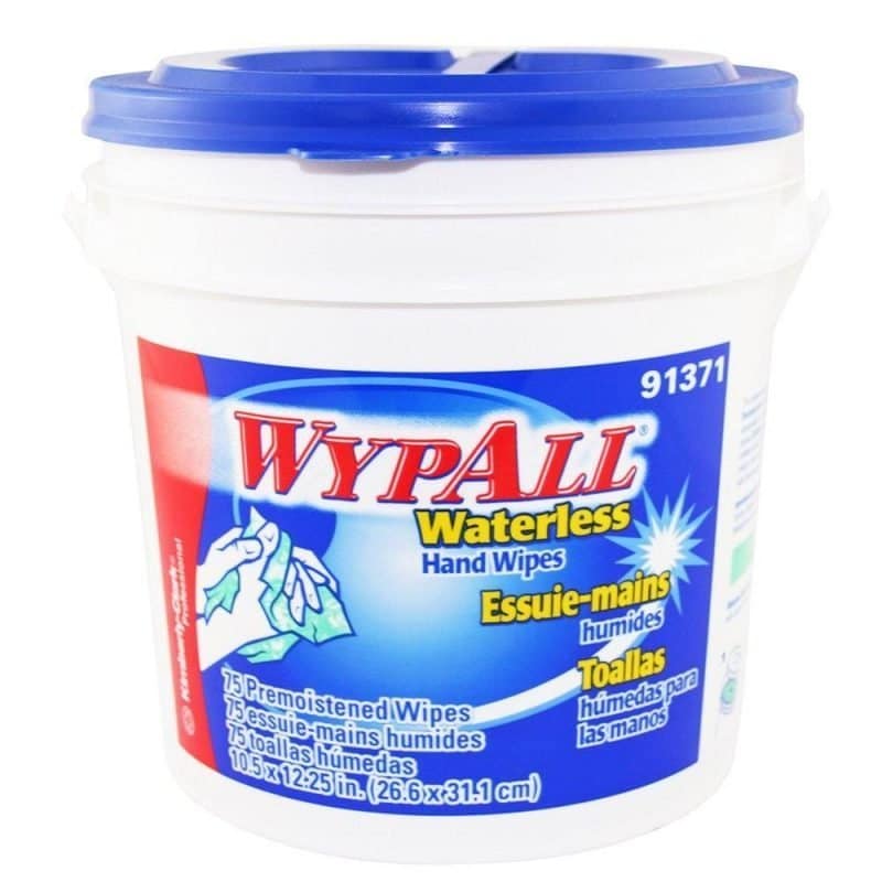 Wypall Waterless Hand Wipes, 12" x 12" x 75 sheets, 6 Tubs per Carton