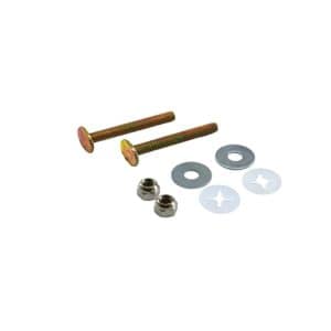 50 Pairs of 1/4" x 2-1/4" Brass Plated Closet Bolts with Zinc Plated Round Washers and Tinnerman Nuts, Bagged in Pairs