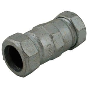 1" IPS Malleable Iron Compression Coupling, Long Pattern, 3-7/8" Body Length