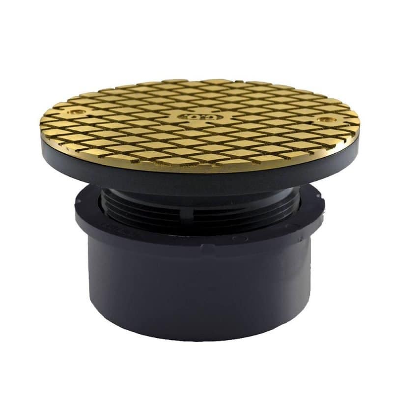 4" PVC Hub Fit Base Cleanout with 3-1/2" Plastic Spud and 6" Polished Brass Round Cover