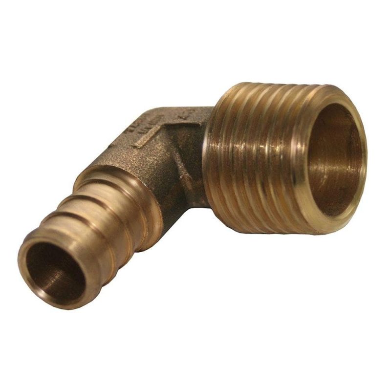 1/2" x 1/2" 90 Brass PEX x Male Elbow, Lead Free
