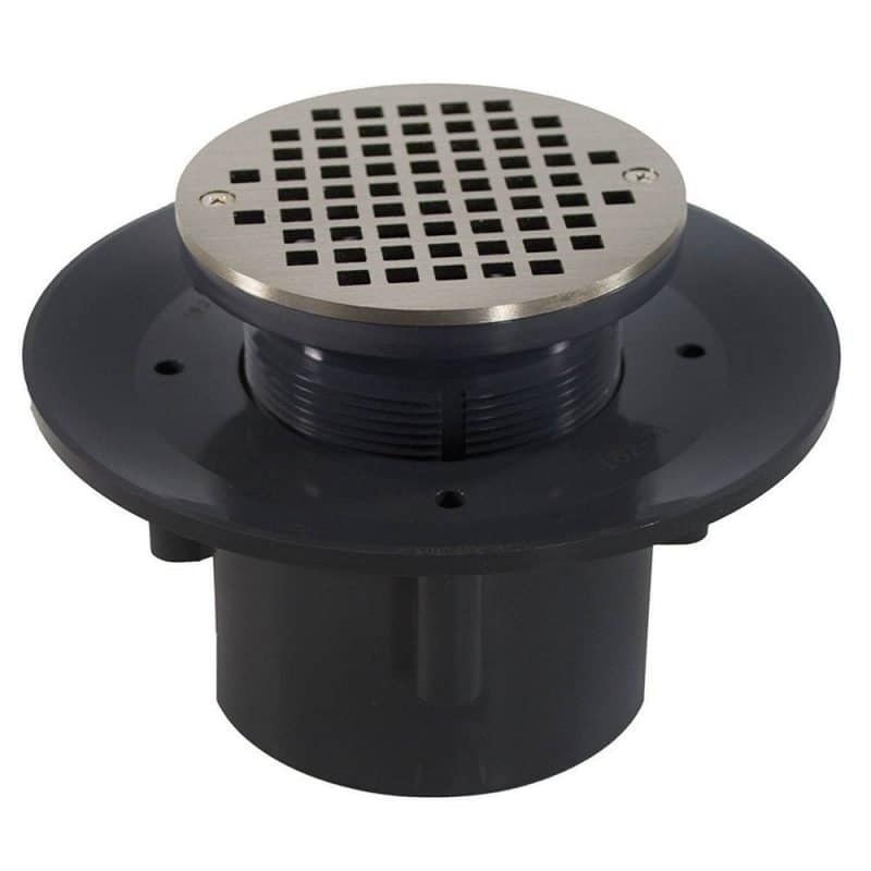 2" x 3" Heavy Duty PVC Slab Drain Base with 3" Plastic Spud and 6" Nickel Bronze Strainer