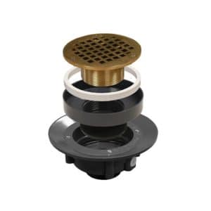 2" x 3" PVC Heavy Duty Slab Drain Base with 3" Metal Spud and 5" Nickel Bronze Round Strainer