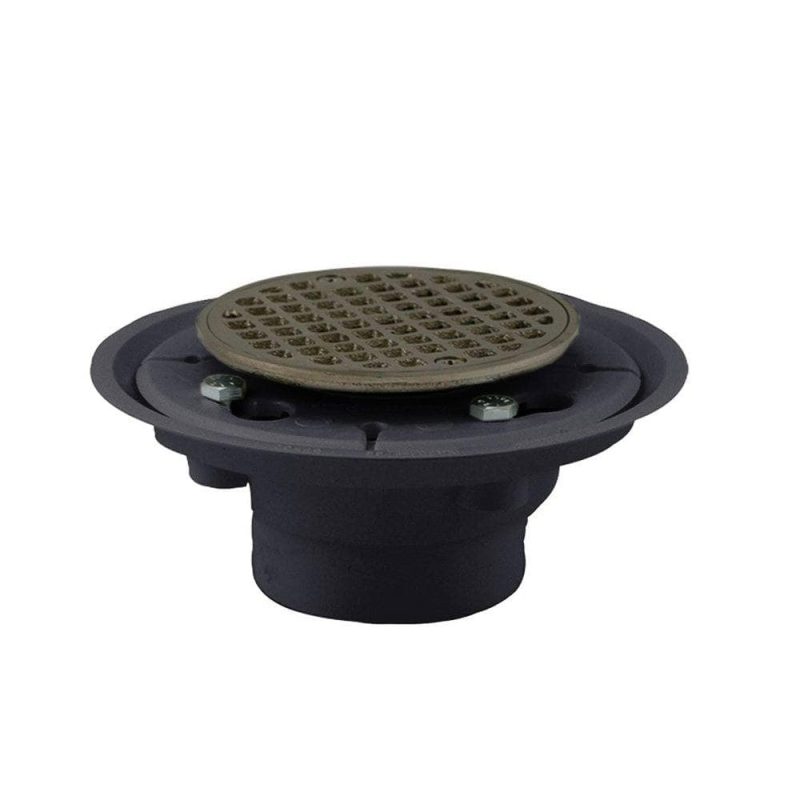 Brushed Nickel 2" x 3" PVC Shower Drain with 2" Spud and 4-1/4" Round Strainer