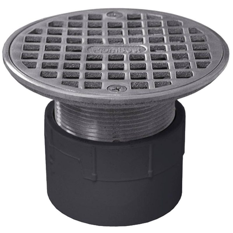 2" PVC Over Pipe Fit Drain Base with 2" Metal Spud and 4" Chrome Plated Strainer