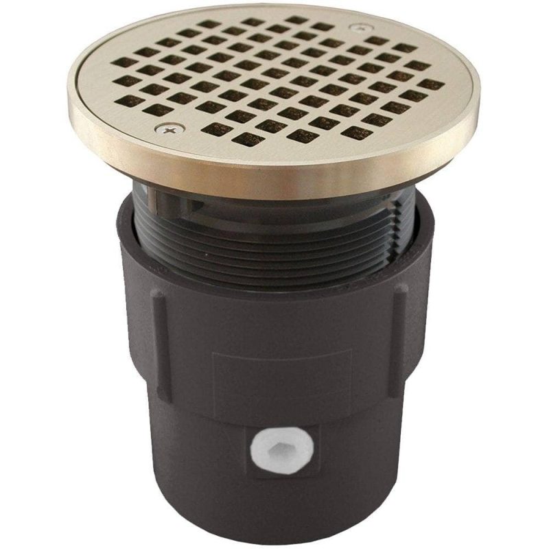 3" x 4" PVC Pipe Fit Drain Base with 3-1/2" Plastic Spud and 5" Nickel Bronze Strainer with Ring
