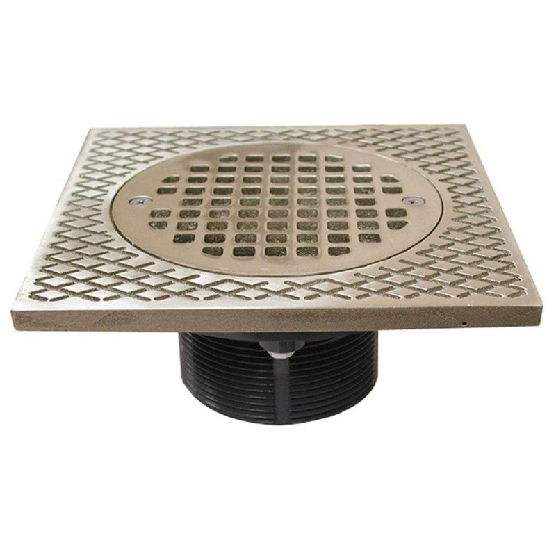 3" IPS PVC Spud with 7" Square Top and 5" Nickel Bronze Strainer