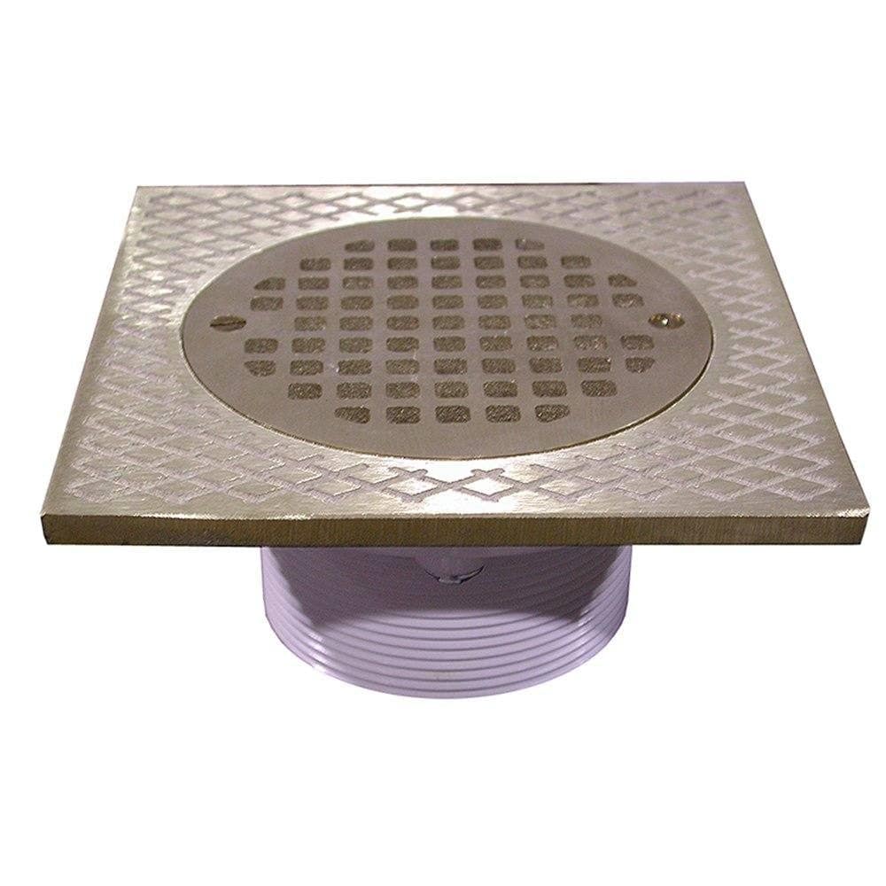 3-1/2" IPS PVC Spud with 7" Square Top and 5" Nickel Bronze Strainer