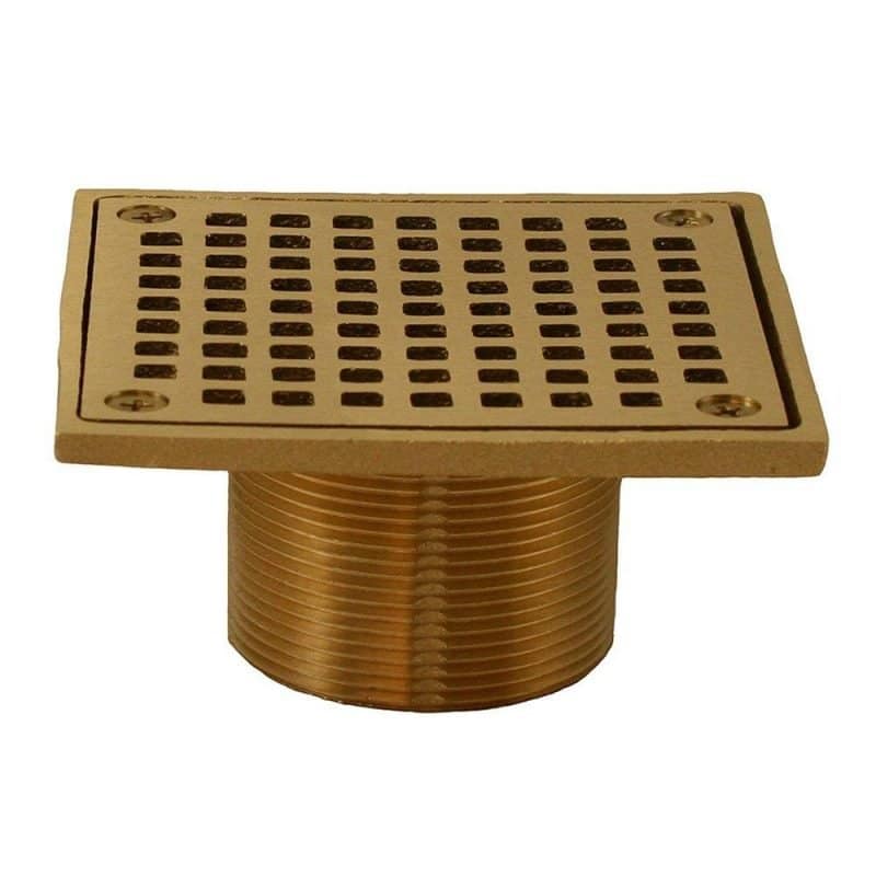 Polished Brass 2" Brass Spud with 4" Square Strainer