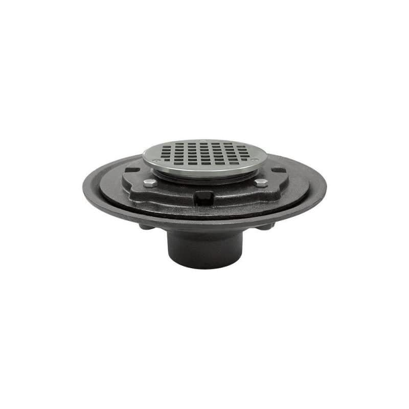 4" Heavy Duty No Hub Floor Drain/Shower Drain with 10" Pan and 5" Chrome Plated Round Strainer - Height 4-1/2" - 6-1/2"