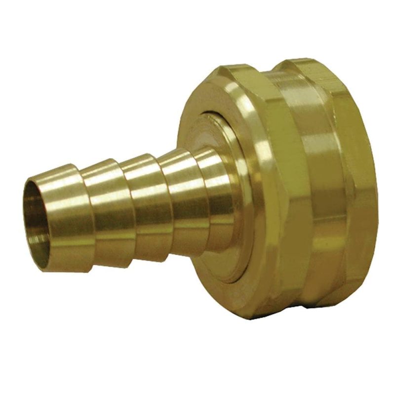 5/8" x 3/4" Brass Garden Hose Fitting, Hose Barb To Female Hose Swivel, Lead Free