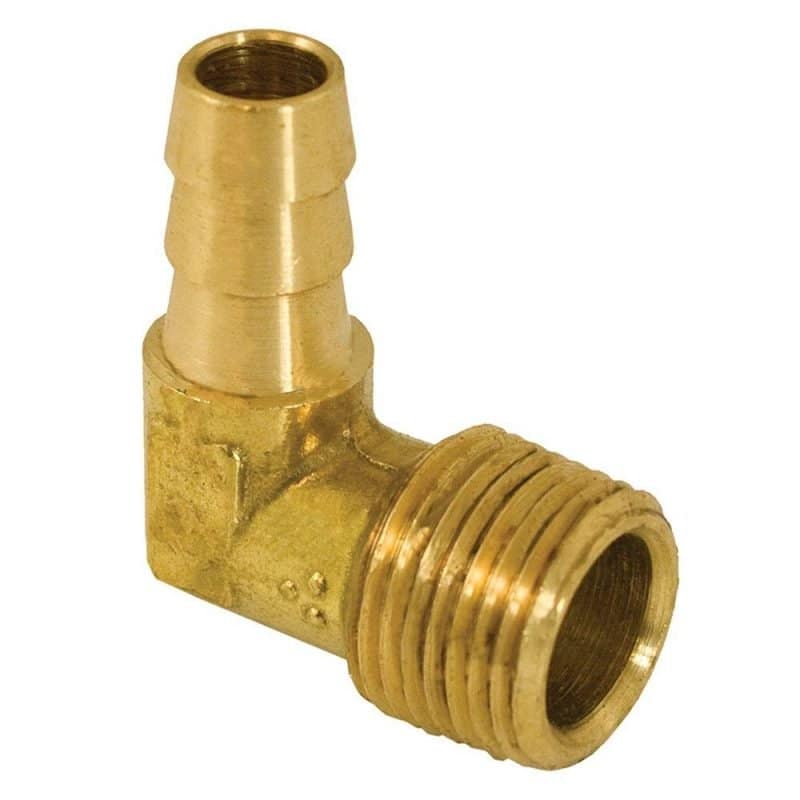 3/8" x 1/4" 90 Brass Hose Barb To Male Pipe Elbow