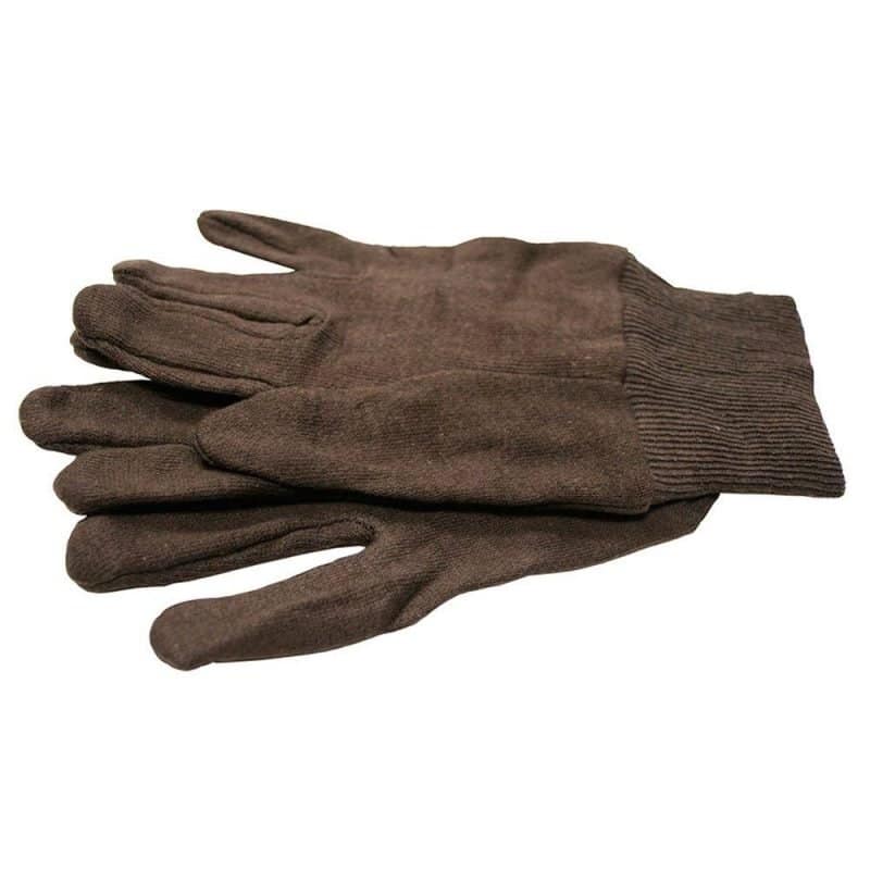 Display of Brown Cotton Jersey Work Gloves, 216 Pairs
