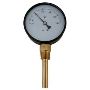 Bi-Metal Dial Thermometer, Straight Outlet with Brass Well, 2-3/8" Stem, 1/2" NPT