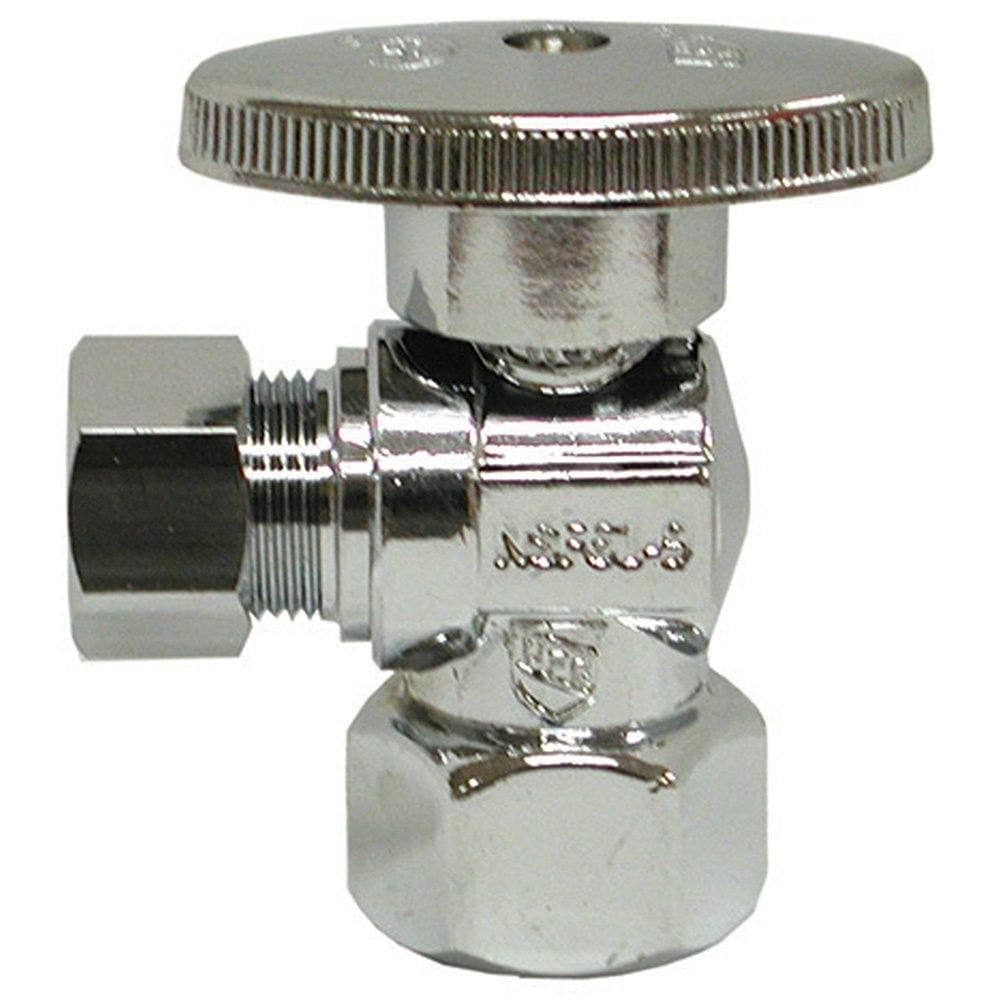 1/2" FIP x 3/8" OD Chrome Plated Quarter Turn Supply Stop, Angle