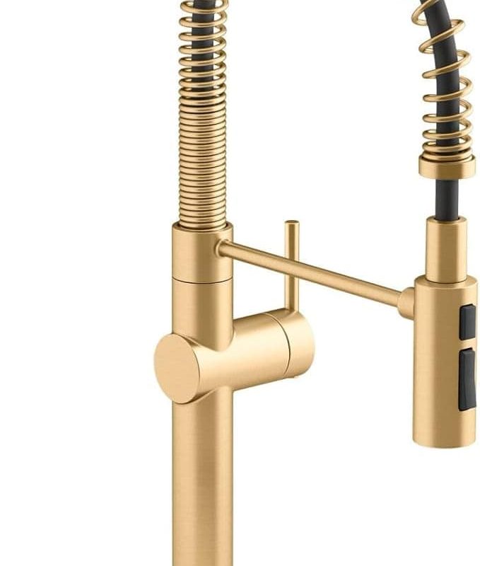 K22973-2MB KOHLER Crue High-Arc Kitchen Faucet with Pull Down Spring Spout, Professional Pre-Rinse Kitchen Faucet, Commercial Faucet, Vibrant Brushed Moderne Brass
