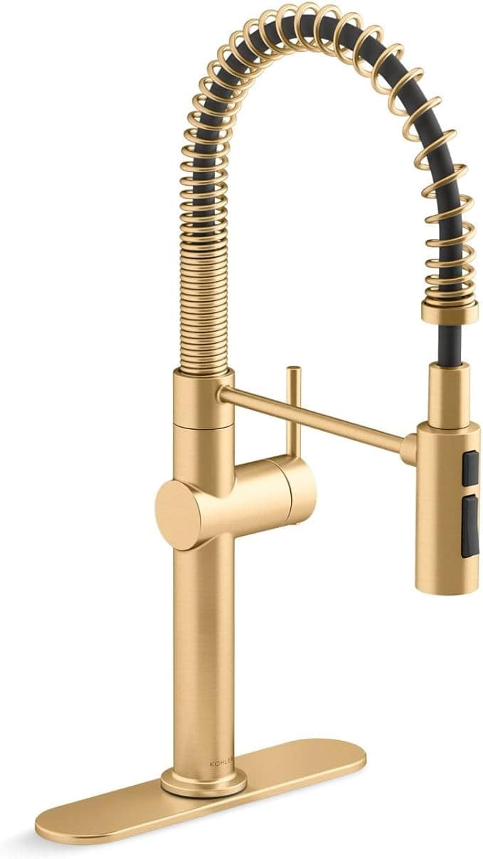 K22973-2MB KOHLER Crue High-Arc Kitchen Faucet with Pull Down Spring Spout, Professional Pre-Rinse Kitchen Faucet, Commercial Faucet, Vibrant Brushed Moderne Brass