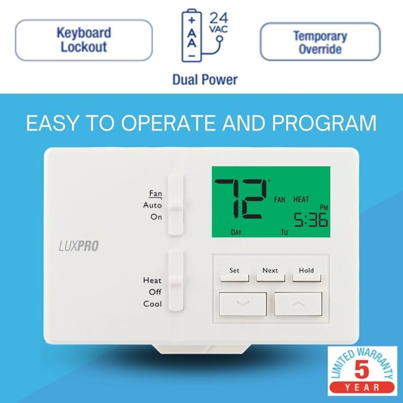 LUX Low Voltage Digital 7-Day Programmable Thermostat P711 - 1 Stage Heat 1 Cool 24 VAC - Pkg