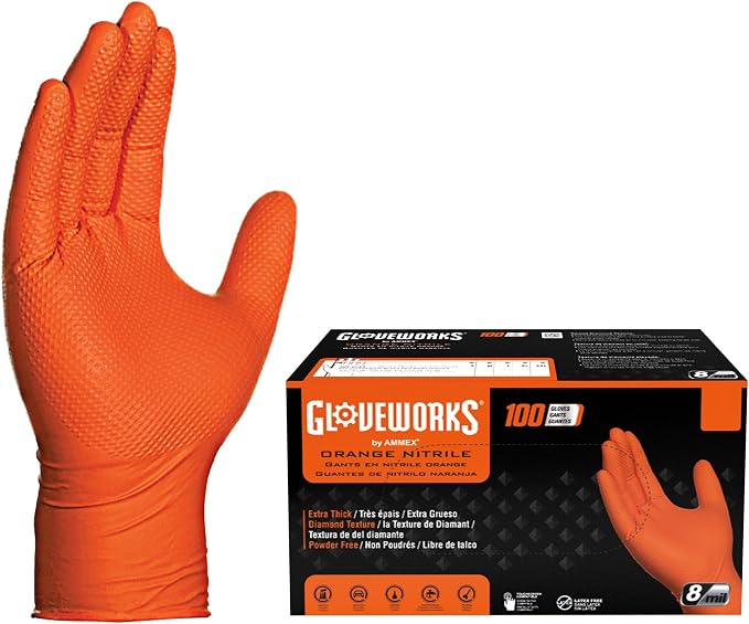 GWON50100 Gloveworks Orange 2XL Premium Nitrile Gloves - 100 per box - 2XL - 8 Mil